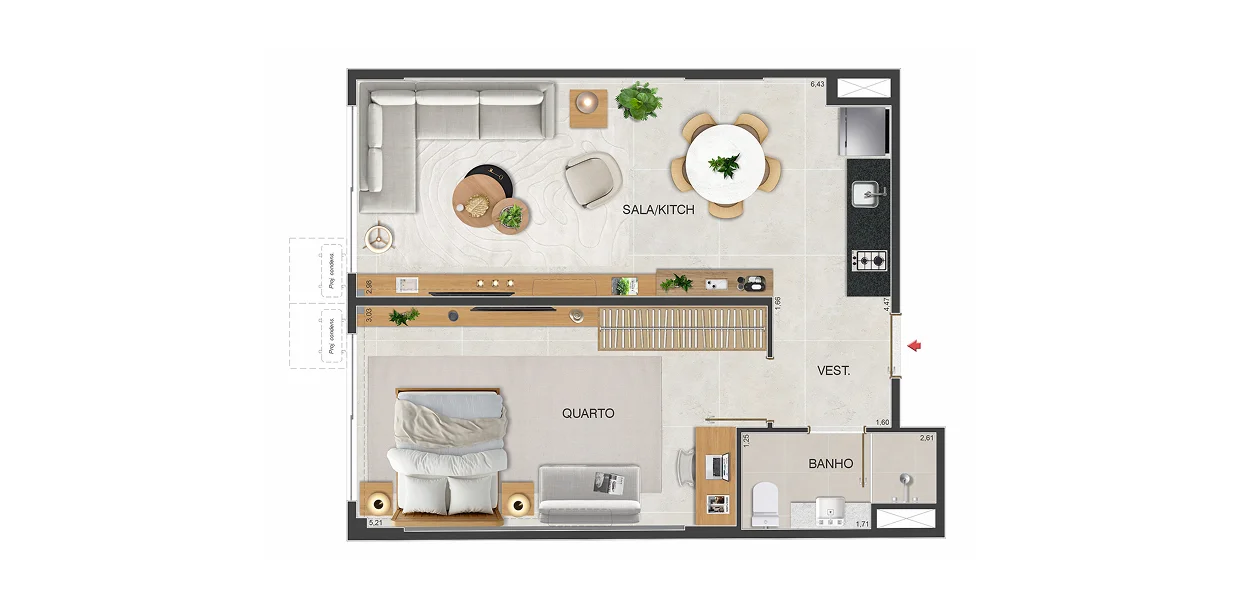 Apartamento tipo 205 a 905 (sala 1 / quarto)