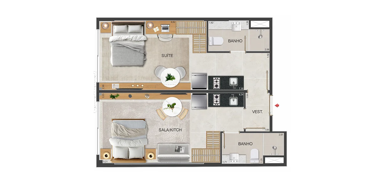 Apartamento tipo 205 a 905 (double suíte)